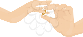 Cropped Illustration of a Person Inserting a Wedding Ring to the Finger of Another