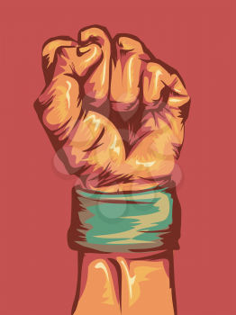 Cropped Illustration of a Fist Wearing a Wristband Clenched Tight