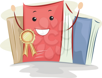 Mascot Illustration of a Book Awarded with a Bestseller Ribbon