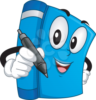 Mascot Illustration of a Book Holding a Pen at a Book Signing Event