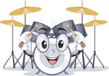 Mascot Illustration of a Drum Holding a Pair of Drum Sticks