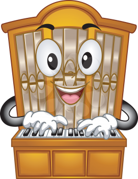 Mascot Illustration of a Pipe Organ Pressing its Keys