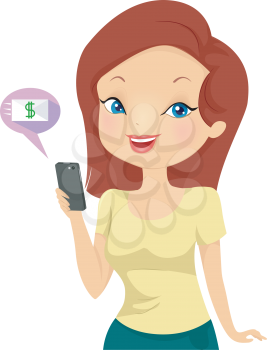 Illustration of a Girl Using Her Mobile Phone to Make Online Transactions