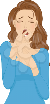 Illustration of a Sleepy Girl Covering Her Mouth While Yawning