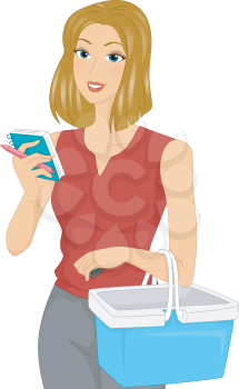 Illustration of a Girl Checking the Items on Her Shopping List
