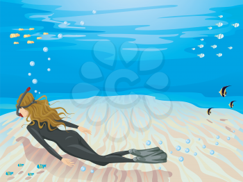Background Illustration of a Female Free Diver Scanning the Seabed