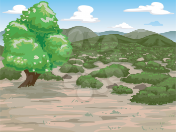 Illustration Featuring a Wide Expanse of Mediterranean Shrubland