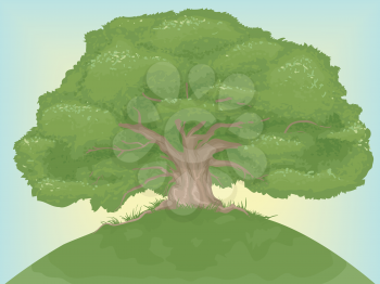 Illustration of a Giant Tree on Top of a Hill