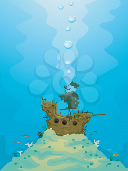 Illustration of a Pirate Ship Submerged Underwater