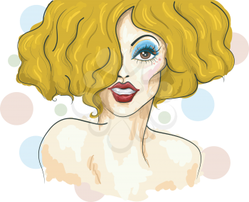 Illustration of a Drag Queen with Chopped Hair Striking a Sexy Pose