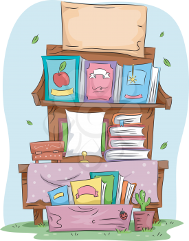 Illustration of a Yard Sale Selling Assorted Books
