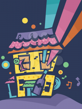 Flat Illustration of a House with an Ongoing Party Inside