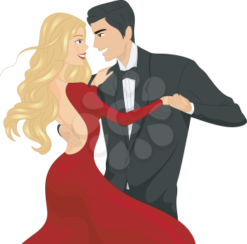 Illustration of a Ballroom Dancer Couple Locking Eyes While Dancing