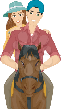 Illustration of a Couple Horseback Riding on a Date