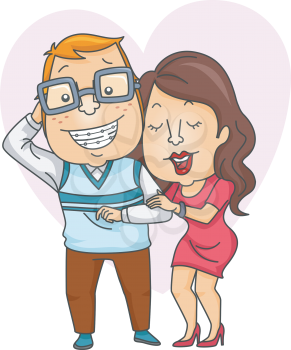 Romantic Illustration of a Geeky Man and a Curvy Woman