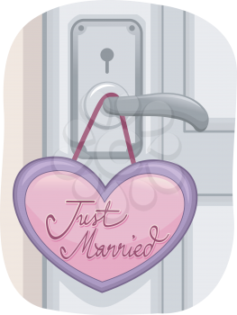 Illustration of a Locked Door with a Just Married Sign Dangling from the Knob