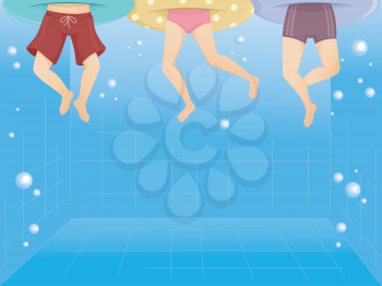 Illustration of Kids Wearing Floaters Swimming in a Pool