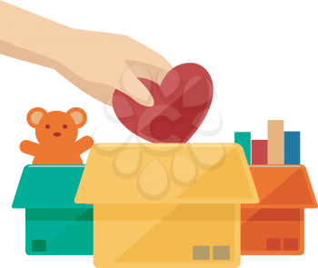 Flat Illustration of a Hand Dropping a Heart to a Donation Box