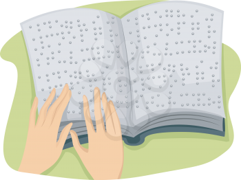 Illustration of a Hand Tracing the Pages of a Book Written in Braille