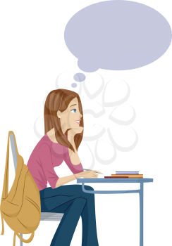 Illustration of a Female Teenager Daydreaming in Class