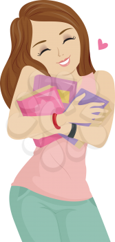 Illustration of a Teenage Girl Hugging Her Books Happily