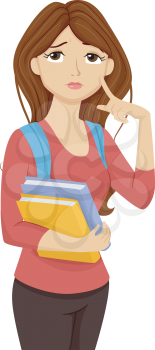 Illustration of a Female Teenage Student Thinking to Herself