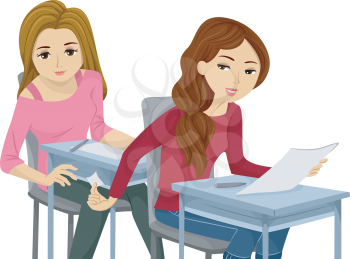 Illustration of Teenage Girls Cheating on an Exam