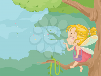 Whimsical Illustration of a Little Fairy Blowing Fairy Dust