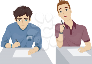 Illustration of a Teenage Student Looking Over the Test Paper of His Seatmate