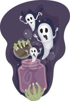 Illustration of a Hand Releasing a Jar Full of Ghosts