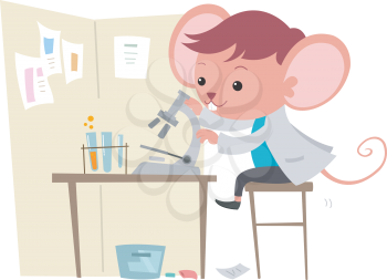 Illustration of a Cute Mouse Observing Things Under a Microscope
