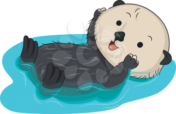 Illustration of a Cute Sea Otter Floating on Water
