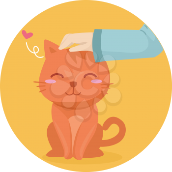 Illustration of a Cute Cat Being Pet on the Forehead