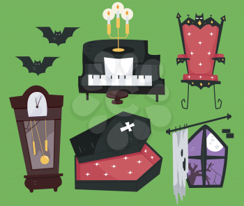 Grouped Illustration of Things Commonly Associated with Vampires