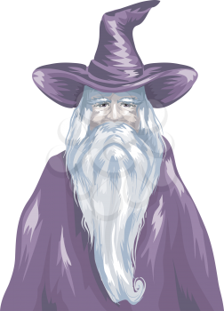Sketchy Illustration of a Wizard Wearing a Purple Gown