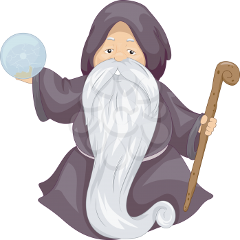 Illustration of an Old Wizard Holding a Crystal Ball
