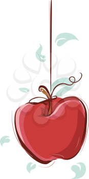 Illustration of an Apple Hanging from a Piece of String