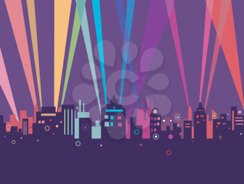 Illustration of Colorful City Lights Coming from the Back of Giant Buildings