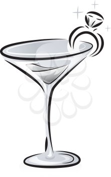 Black and White Illustration of a Wine Glass with a Ring Clipped to It