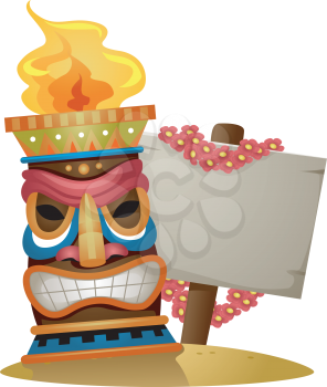 Illustration of a Tiki Torch Standing Beside a Blank Board