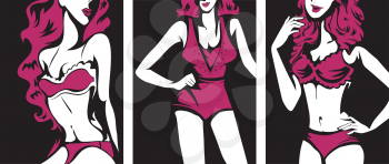 Stencil Illustration of Women Modeling Sexy Lingerie
