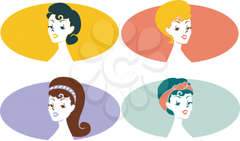 Grouped Illustration of Icons Featuring Pinup Girls