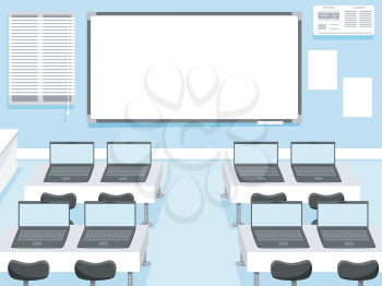 Illustration of a Computer Laboratory with Laptops Assigned to Each Seat