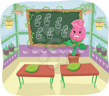 Illustration of a Rose Teacher Teaching Inside a Greenhouse