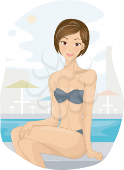 Illustration of a Petite Woman Lounging by the Pool