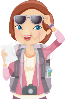Illustration of a Female Tourist Checking Her Itinerary