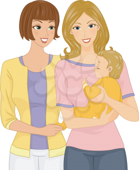 Illustration of a Woman Visiting Her Friend and Her Baby