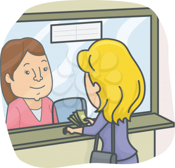 Illustration of a Woman at a Money Transfer Shop