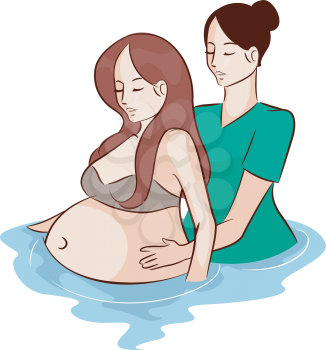 Illustration of a Midwife Assisting a Pregnant Woman Give Birth