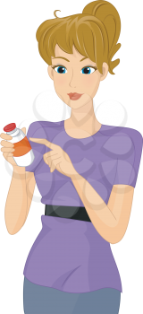 Illustration of a Girl Checking the Contents of the Medicine Label